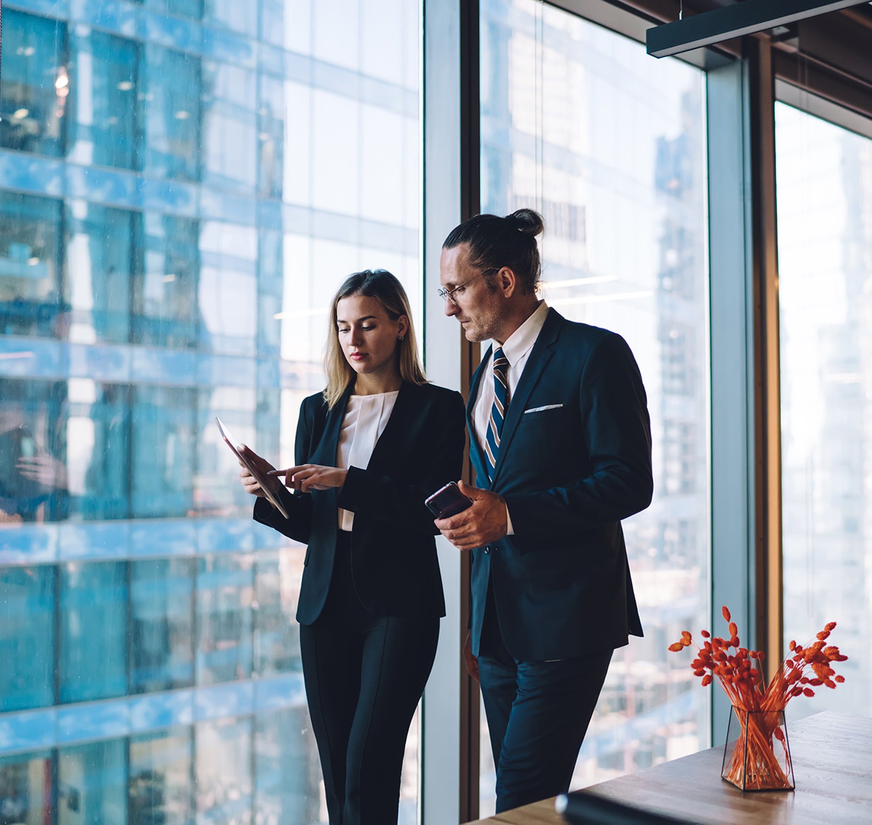 Two people working together